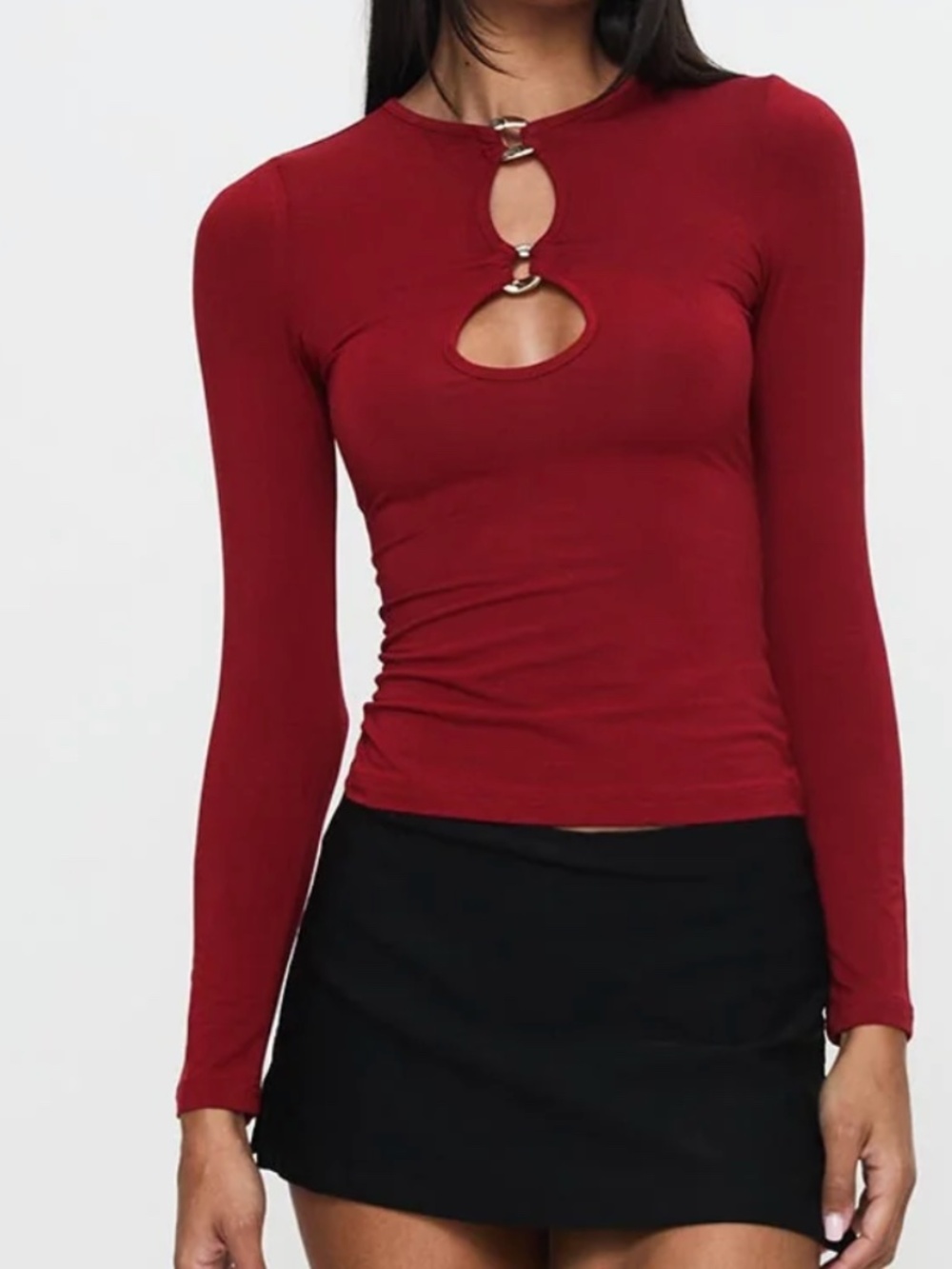 Princess Polly Orlaith Cut Out Long Sleeve Top Burgundy